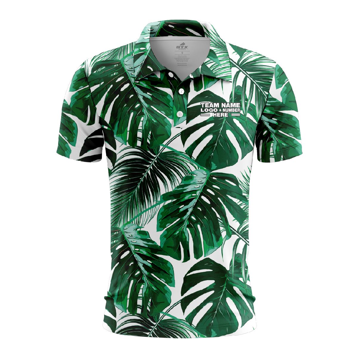 Custom Fully Sublimated Palm Leaf Floral  Pattern White Green Performance Polo Shirt 5958