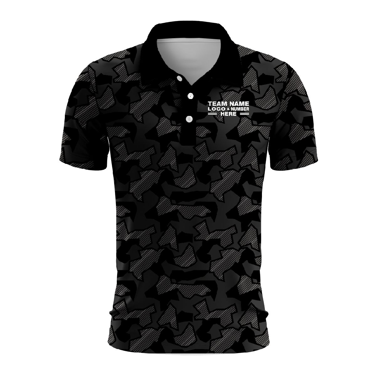 Custom Fully Sublimated Sports Camo Pattern Black Performance Polo Shirt 6112