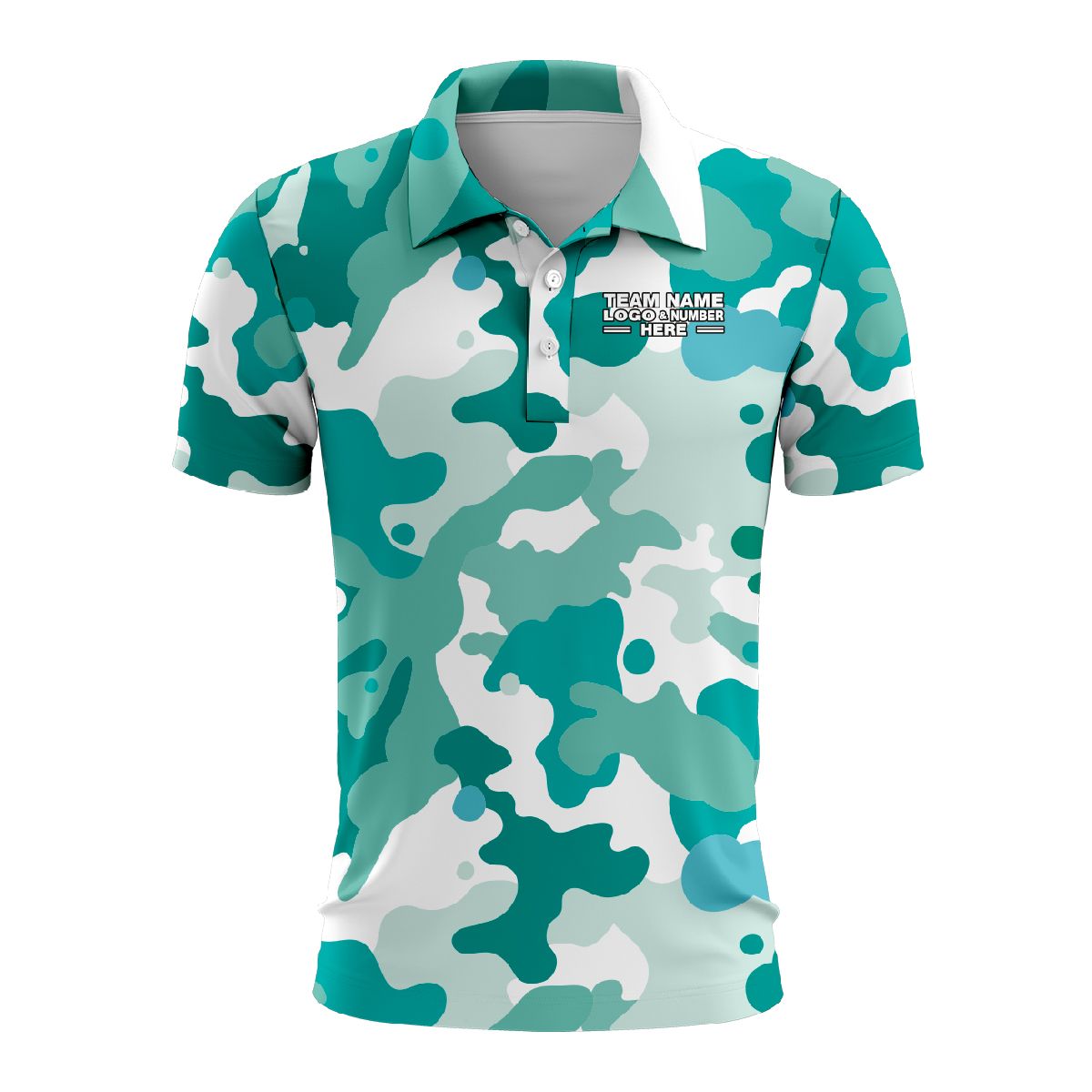 Custom Fully Sublimated Vibrant Camo Pattern Texture Teal Performance Polo Shirt 6162