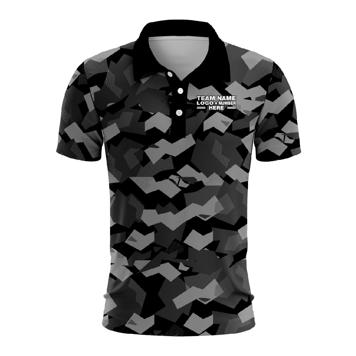 Custom Fully Sublimated Sports Camo Pattern Texture Dark Performance Polo Shirt 6169