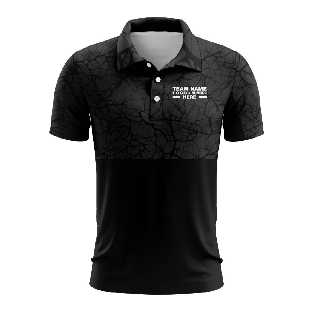 Custom Fully Sublimated Forest Camo Pattern Texure Black Performance Polo Shirt 6190