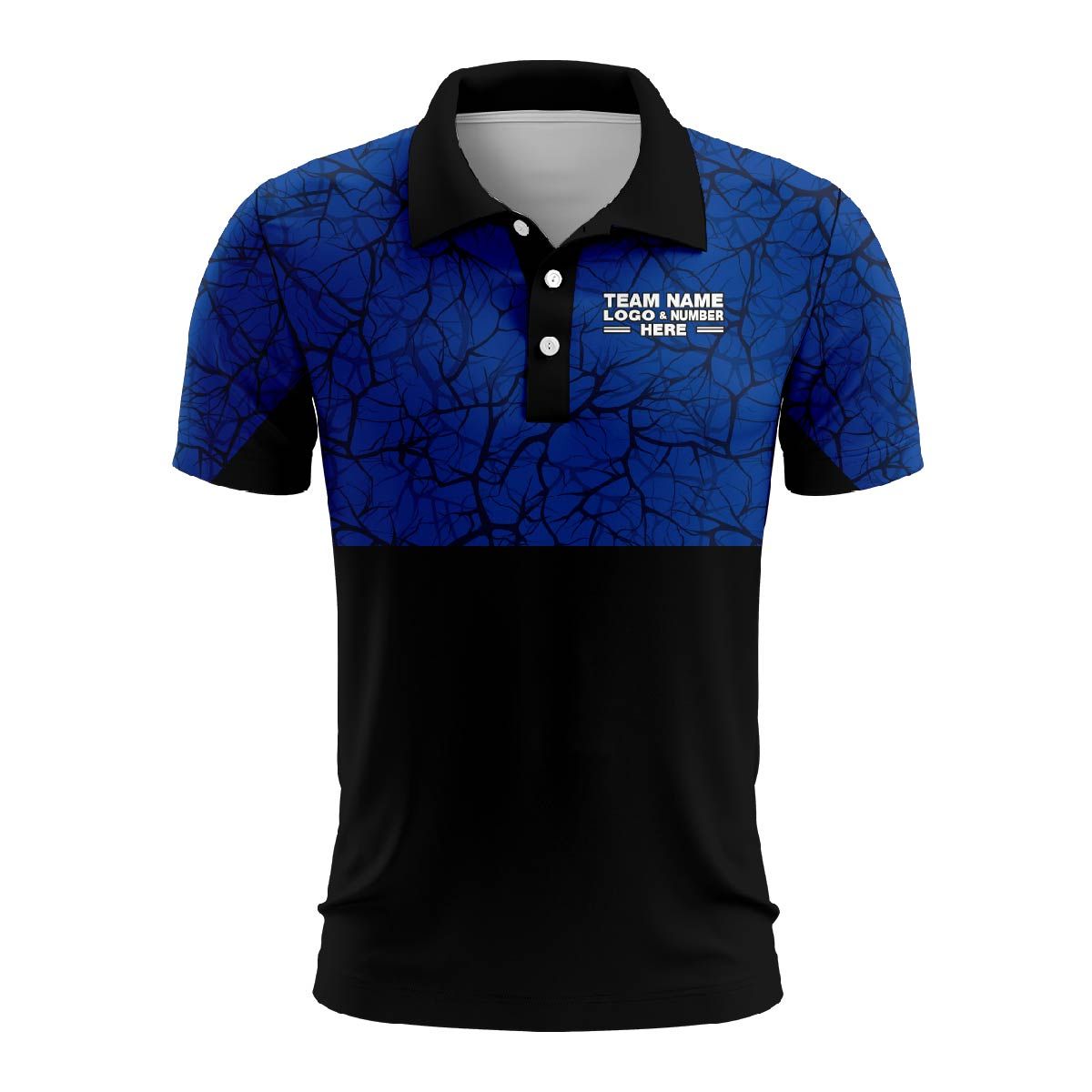 Custom Fully Sublimated Forest Camo Pattern Texture Blue Black Performance Polo Shirt 6197