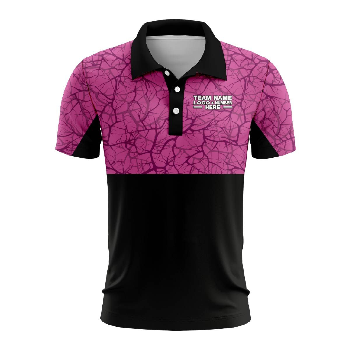 Custom Fully Sublimated Forest Camo Pattern Texture Pink Black Performance Polo Shirt 6204