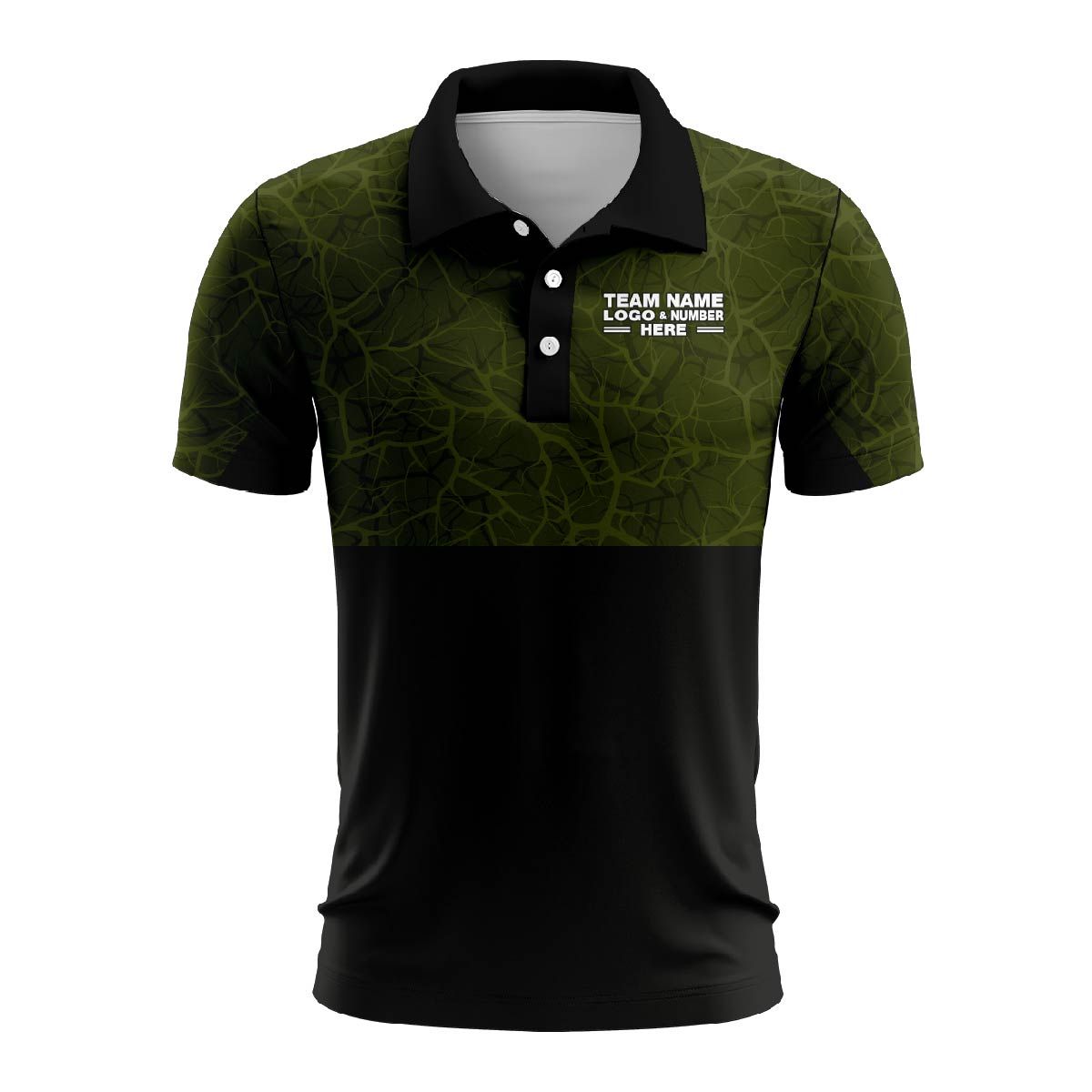 Custom Fully Sublimated Forest Camo Pattern Texture Green Black Performance Polo Shirt 6211