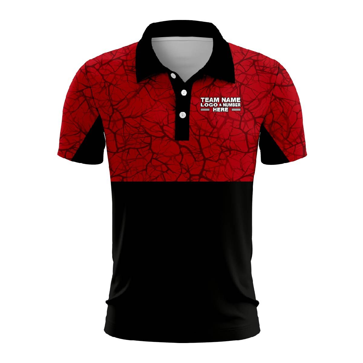 Custom Fully Sublimated Forest Camo Pattern Texture Red Black Performance Polo Shirt 6218