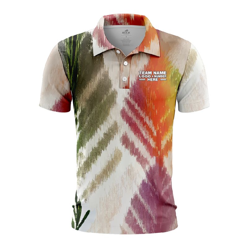 Custom Fully Sublimated Abstract Brushstroke Floral Pattern Multicolor Performance Polo Shirt 6246