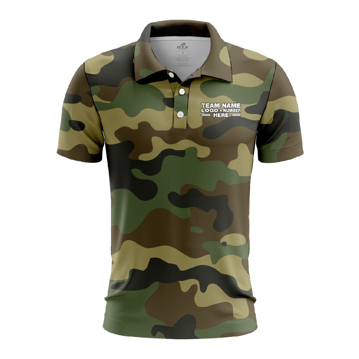 Custom Fully Sublimated Classic Camo Pattern Dark Green Brown Black Performance Polo Shirt 6232