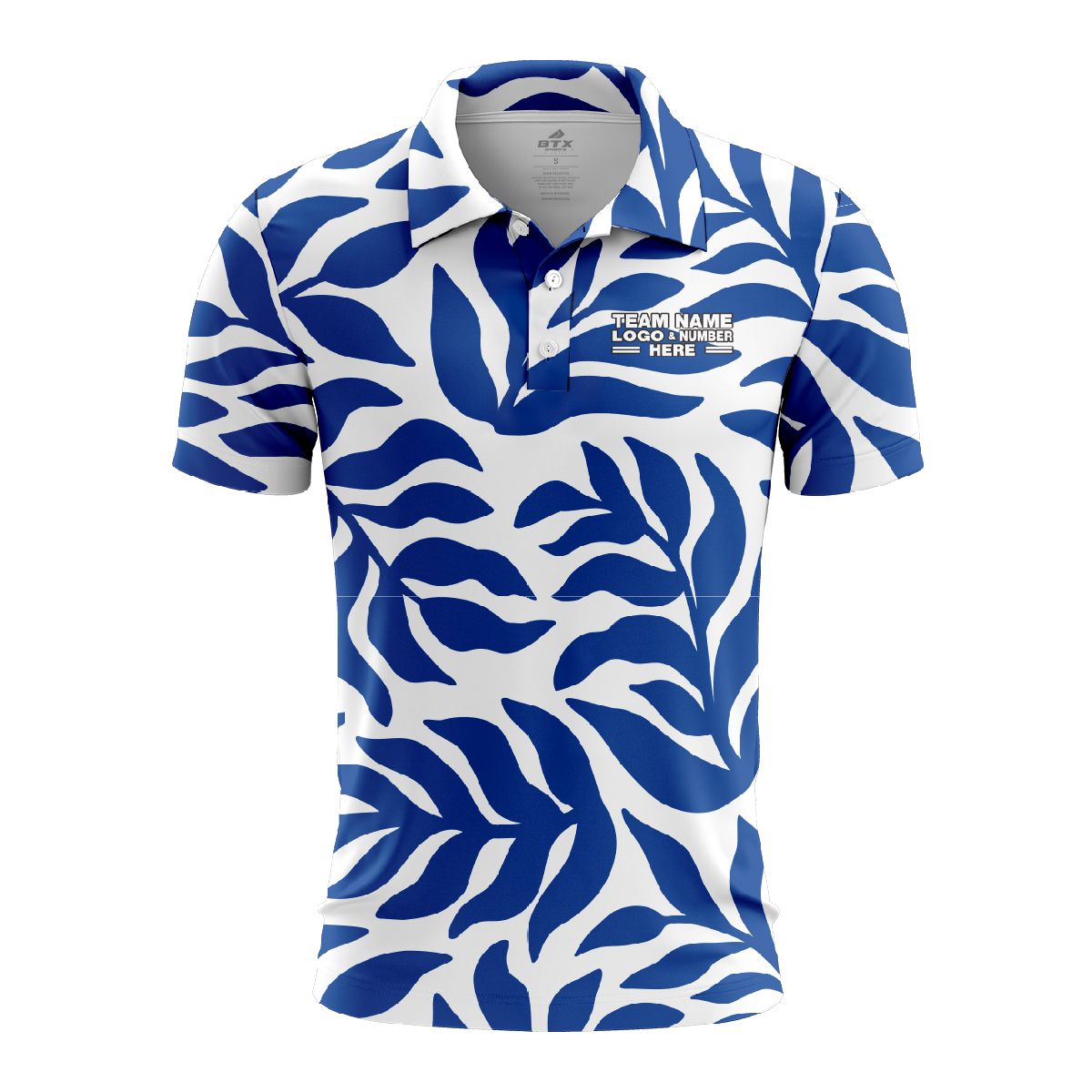 Custom Fully Sublimated Elegant Leaf Floral Two Pattern White Blue Performance Polo Shirt 6267