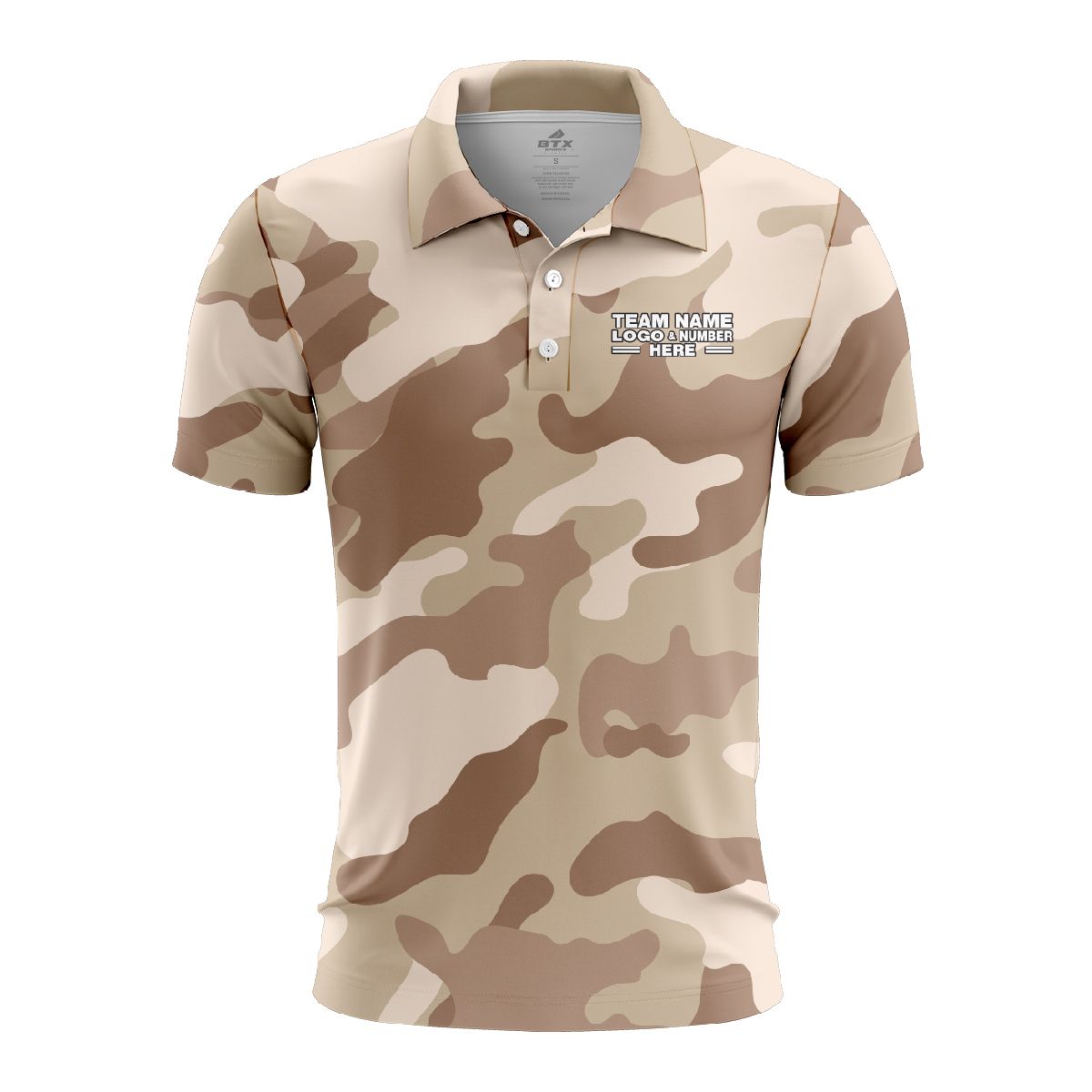 Custom Fully Sublimated Sand Camo Pattern Performance Polo Shirt 6274