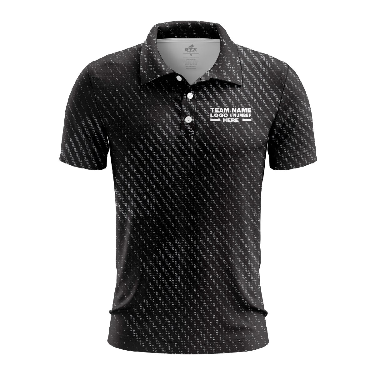 Custom Fully Sublimated Urban Night Camo Pattern Black Gray Performance Polo Shirt 6302