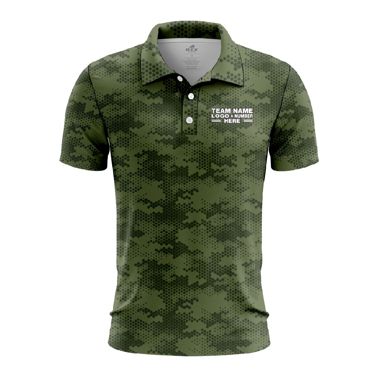 Custom Fully Sublimated Digital Forest Camo Pattern Dark Green Performance Polo Shirt 6309