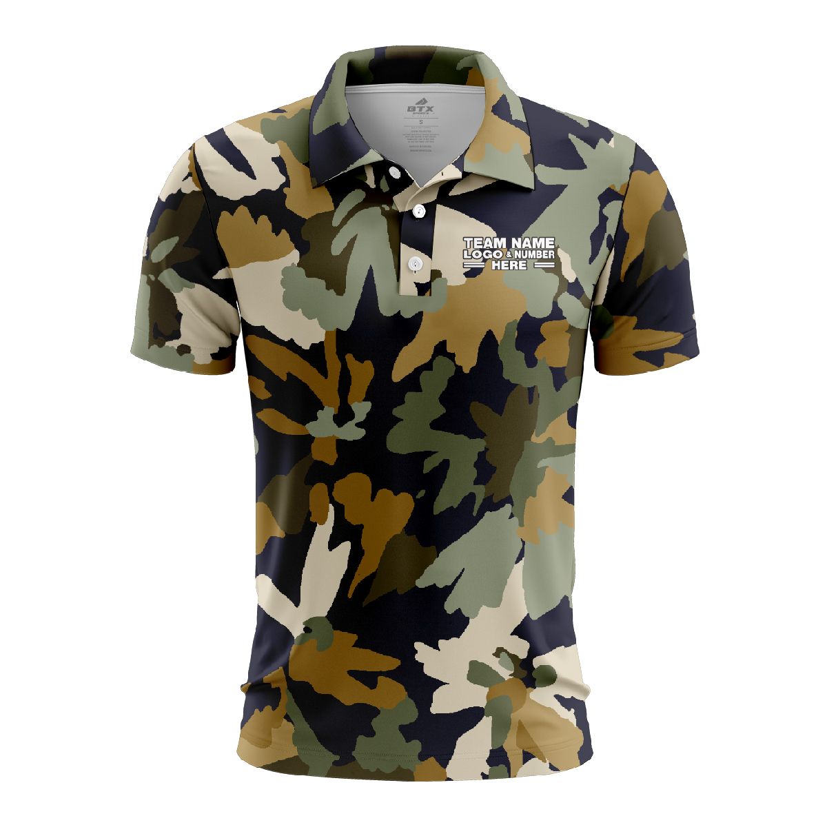 Custom Fully Sublimated Pixel Camo Pattern White Black Performance Polo Shirt 6330