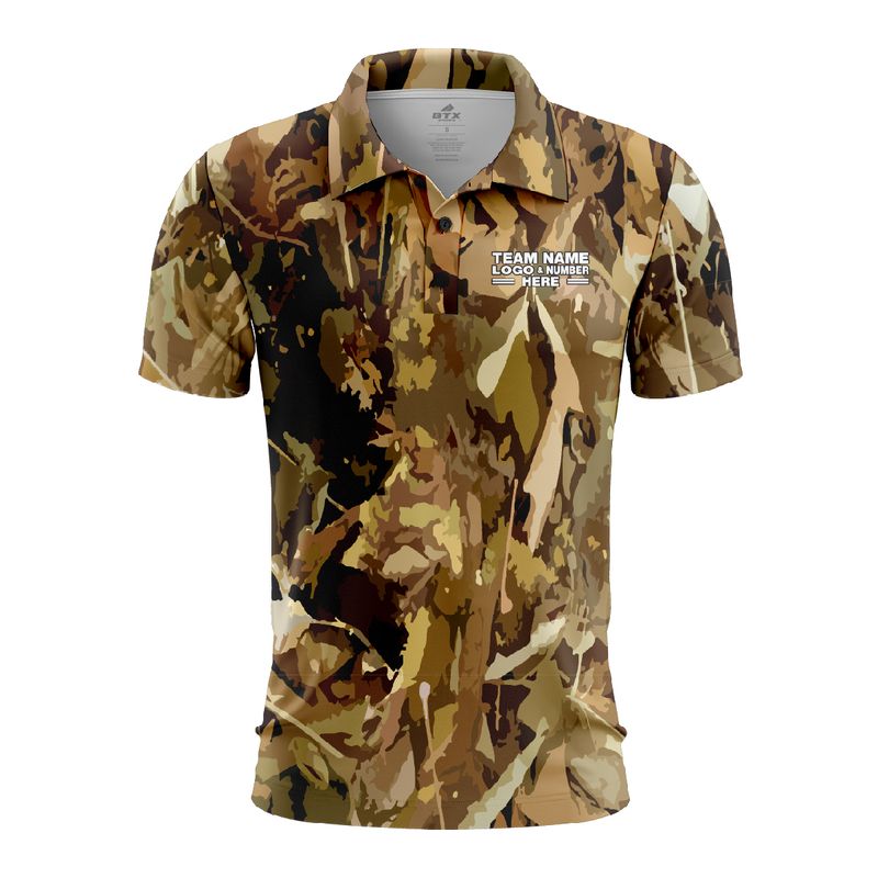 Custom Fully Sublimated Autumn Woodland Camo Pattern Performance Polo Shirt 6386