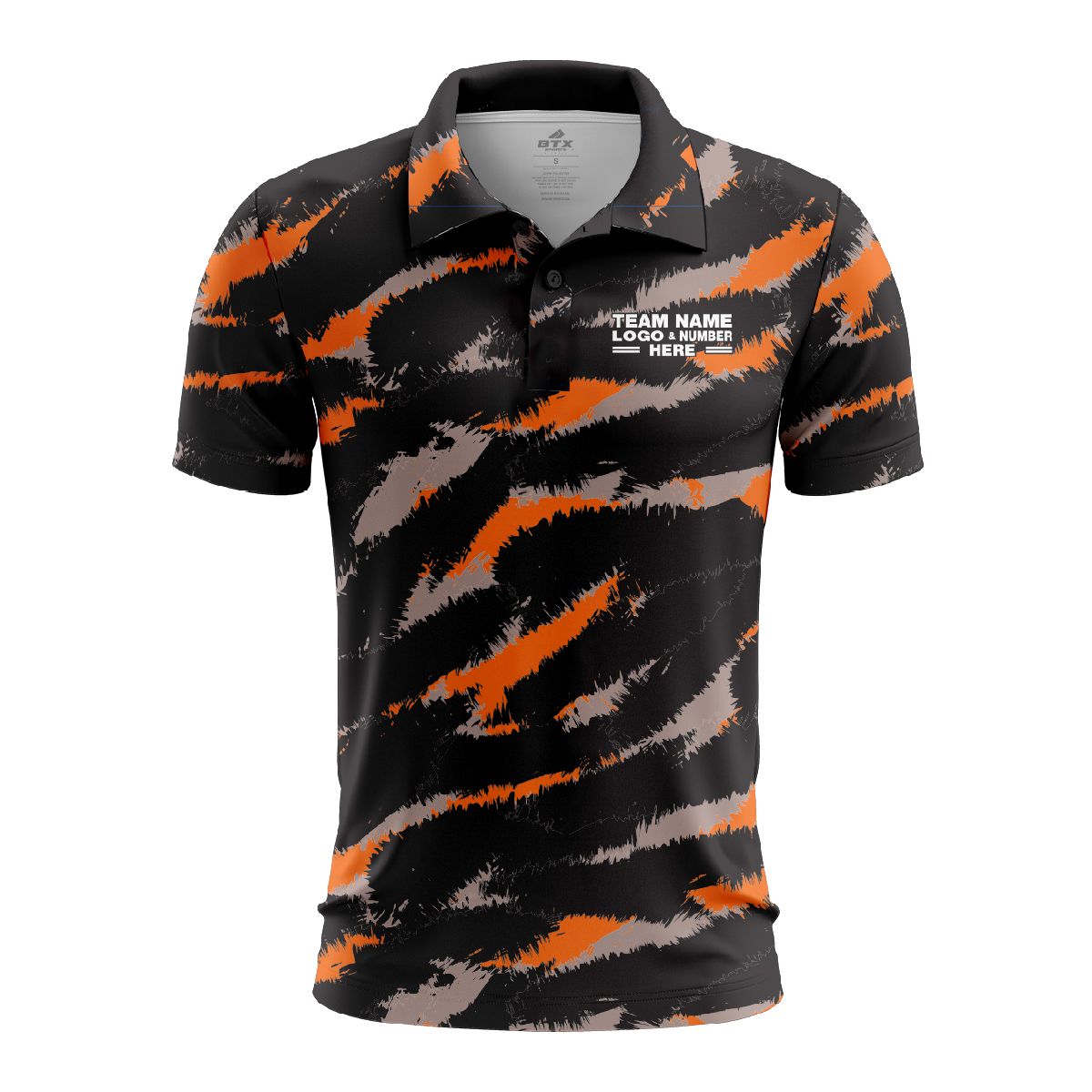 Custom Fully Sublimated Claws Camo Pattern Black Orange Performance Polo Shirt 6421