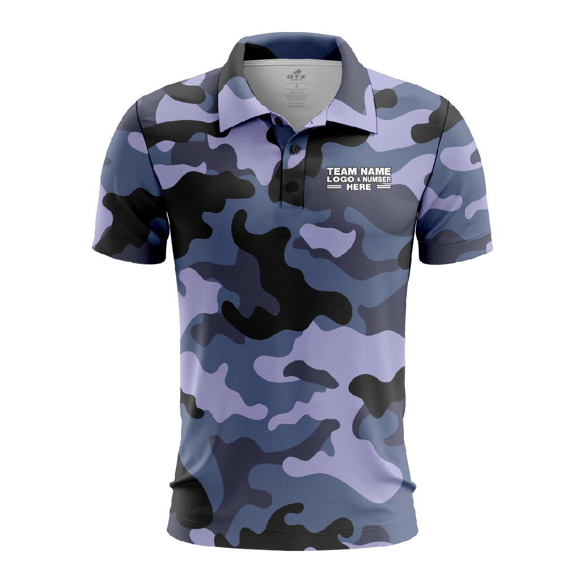 Custom Fully Sublimated Urban Night Camo Two Pattern Blues Performance Polo Shirt 6435