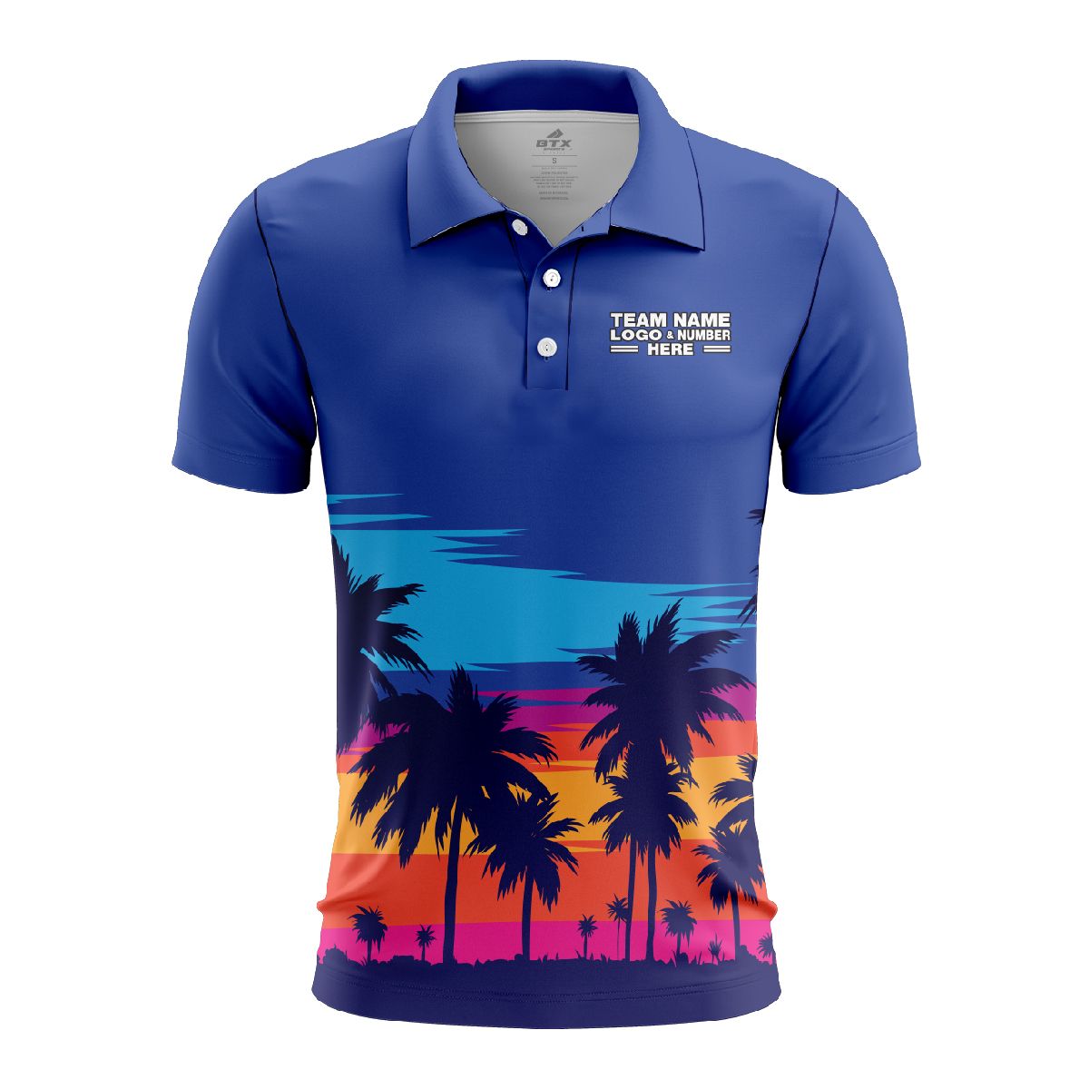 Custom Fully Sublimated Sunset  Tropical Floral Pattern Blue Multicolor Performance Polo Shirt 6456