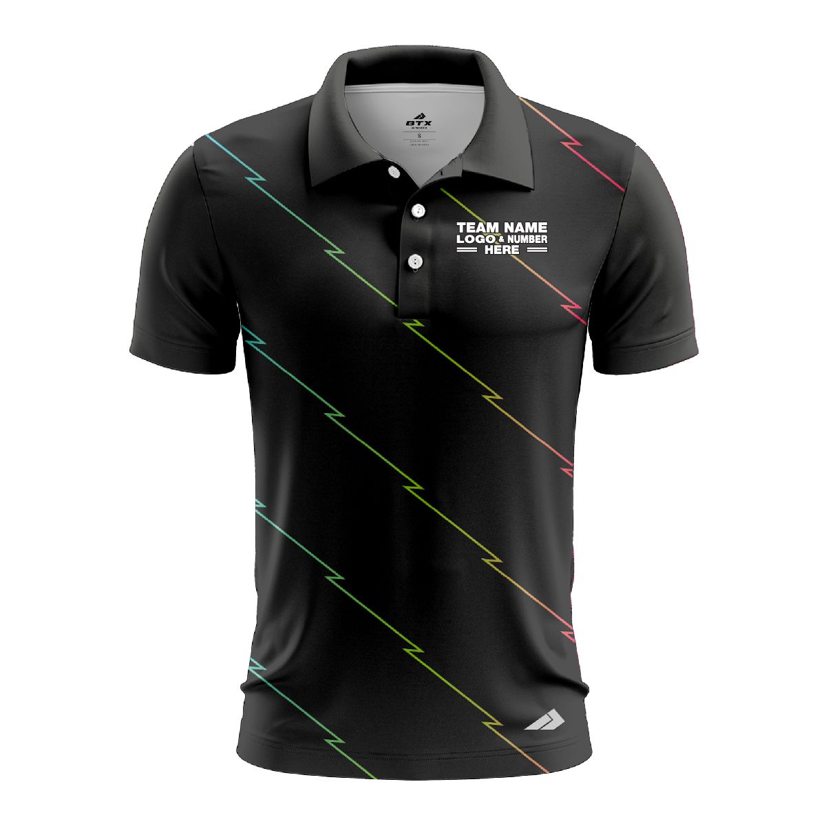 Custom Fully Sublimated Lightning Neon Pattern Black Performance Polo Shirt 6477