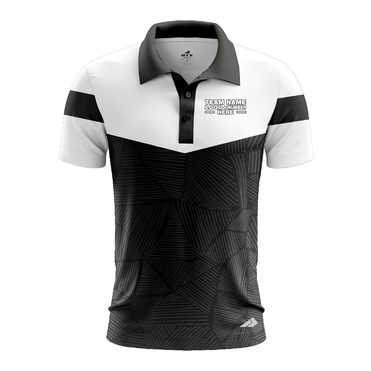 Custom Fully Sublimated Basic Neon Pattern Black White Performance Polo Shirt 6498