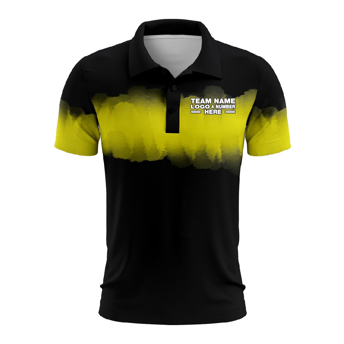 Custom Fully Sublimated Shaded Tie Dye Pattern Black Yellow Performance Polo Shirt 6540