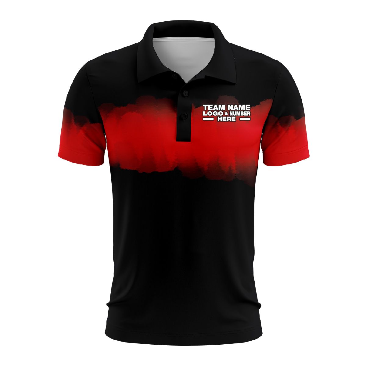 Custom Fully Sublimated Shaded Tie Dye Pattern Black Red Performance Polo Shirt 6547