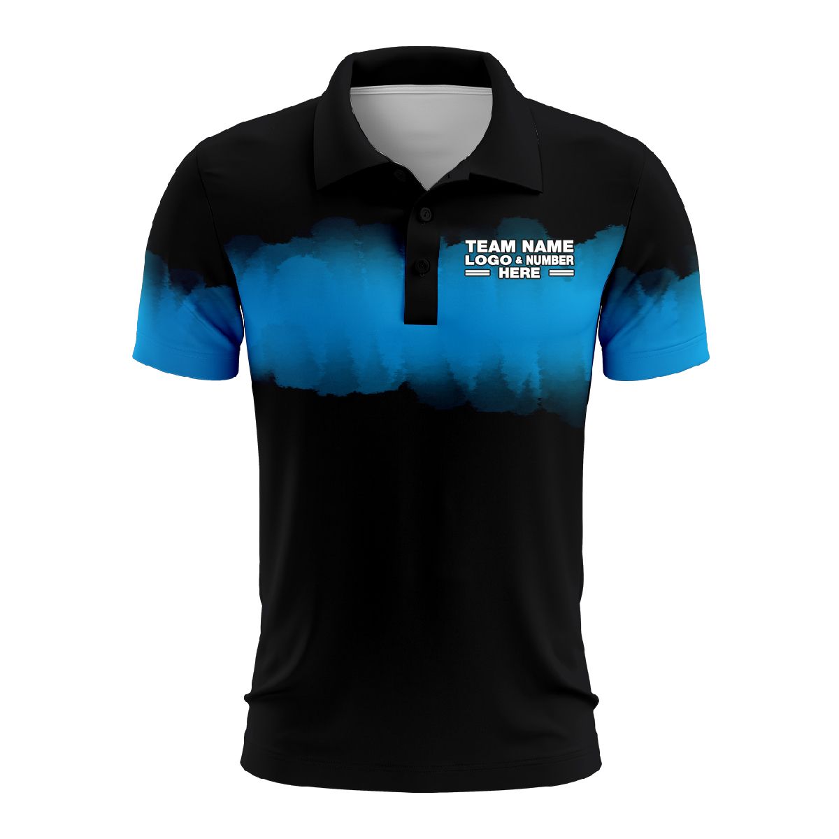 Custom Fully Sublimated Shaded Tie Dye Pattern Black Blue Performance Polo Shirt 6554
