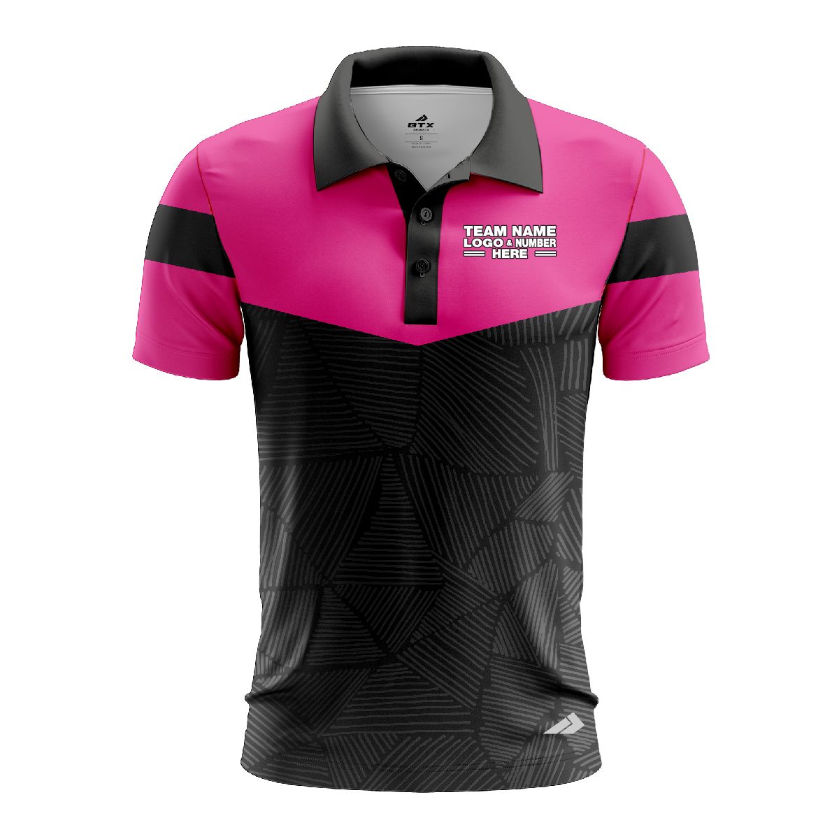 Custom Fully Sublimated Basic Neon Pattern Black Pink Performance Polo Shirt 6582