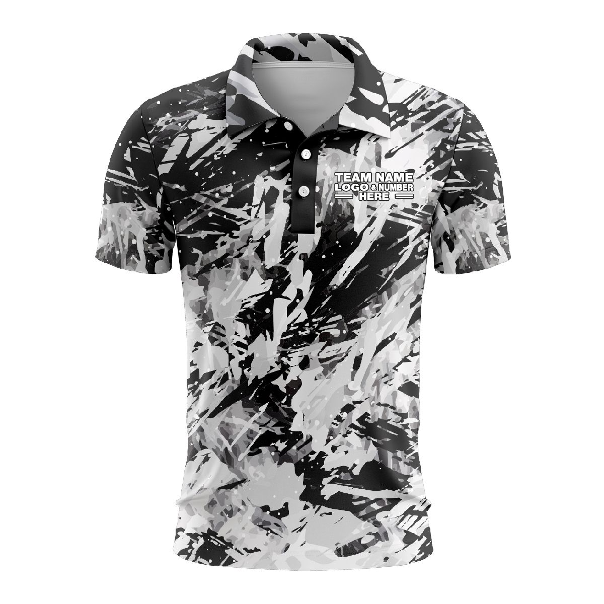 Custom Fully Sublimated Abstract Tie Dye Pattern White Black Performance Polo Shirt 6568