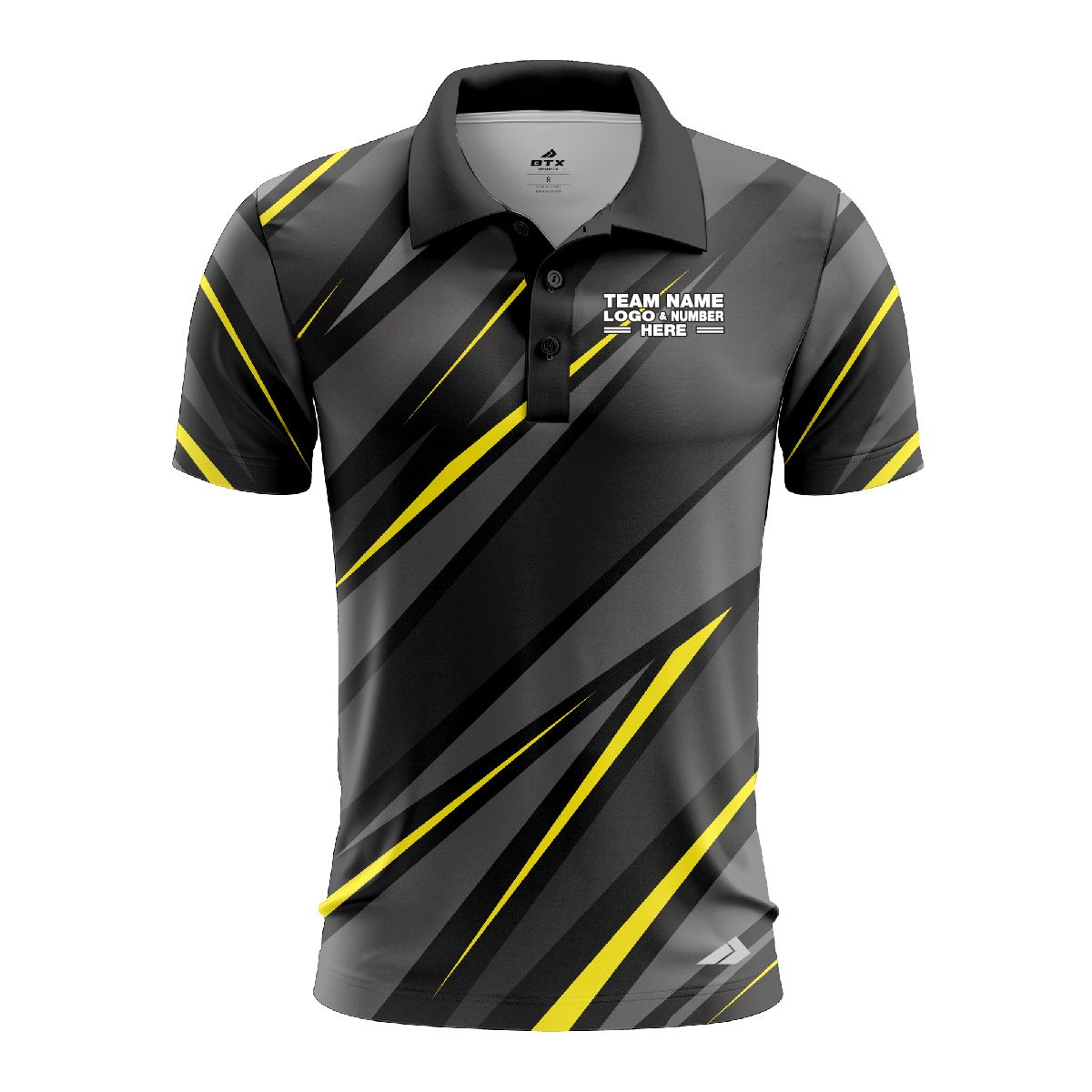 Custom Fully Sublimated Adventure ATV Neon Pattern Black Gray Yellow Performance Polo Shirt 6589
