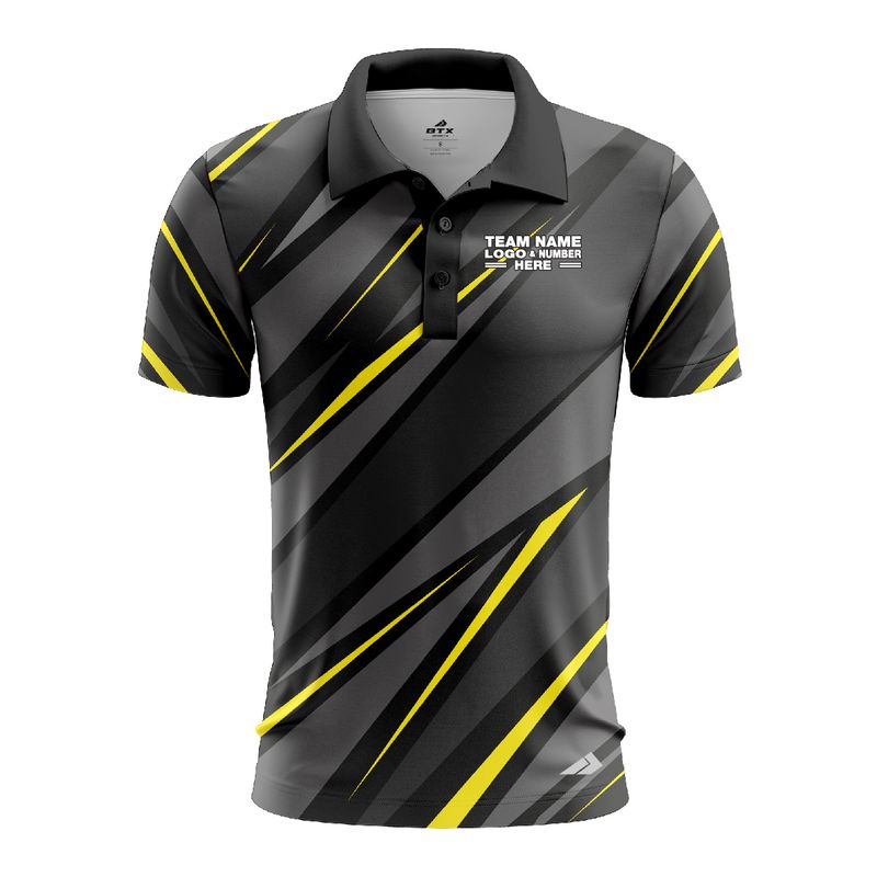 Custom Fully Sublimated Adventure ATV Neon Pattern Black Gray Yellow Performance Polo Shirt 6589
