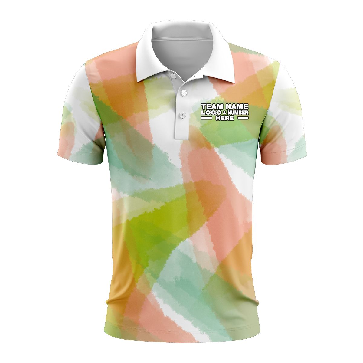 Custom Fully Sublimated Blurred Blobs Tie Dye Pattern Orange Green Performance Polo Shirt 6596