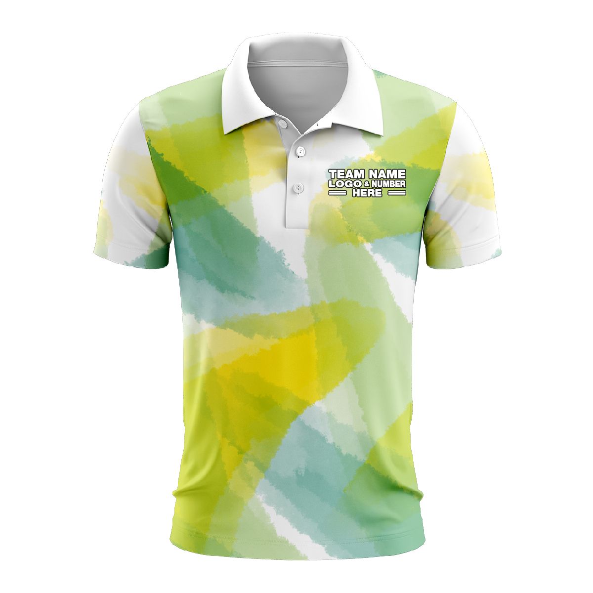 Custom Fully Sublimated Blurred Blobs Tie Dye Pattern Green Yellow Performance Polo Shirt 6617