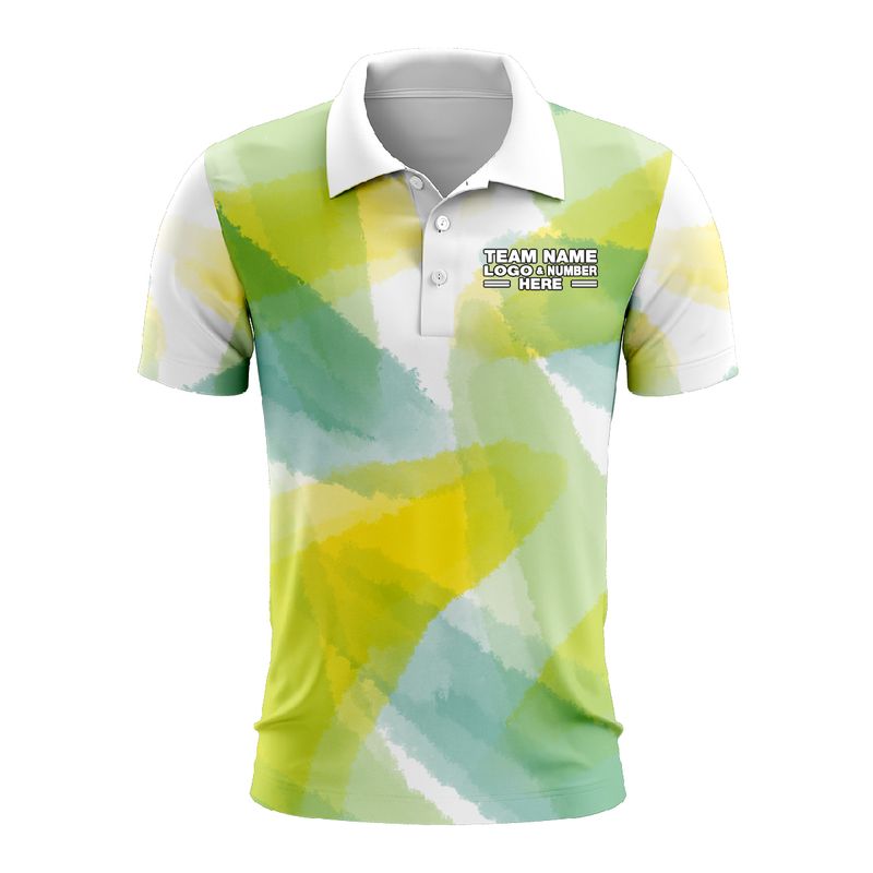 Custom Fully Sublimated Blurred Blobs Tie Dye Pattern Green Yellow Performance Polo Shirt 6617