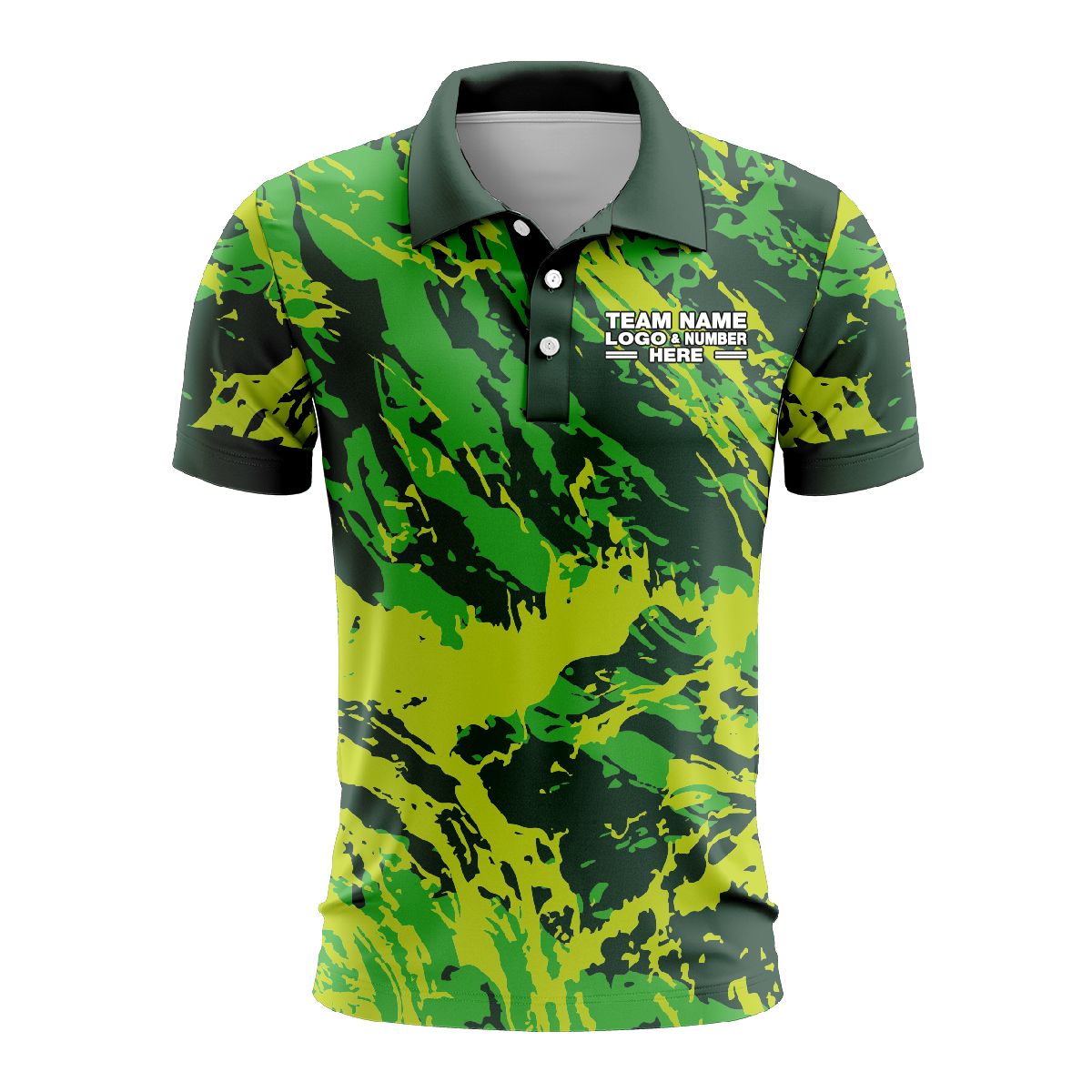 Custom Fully Sublimated Abstract Tie Dye Pattern Tricolor Green Performance Polo Shirt 6631