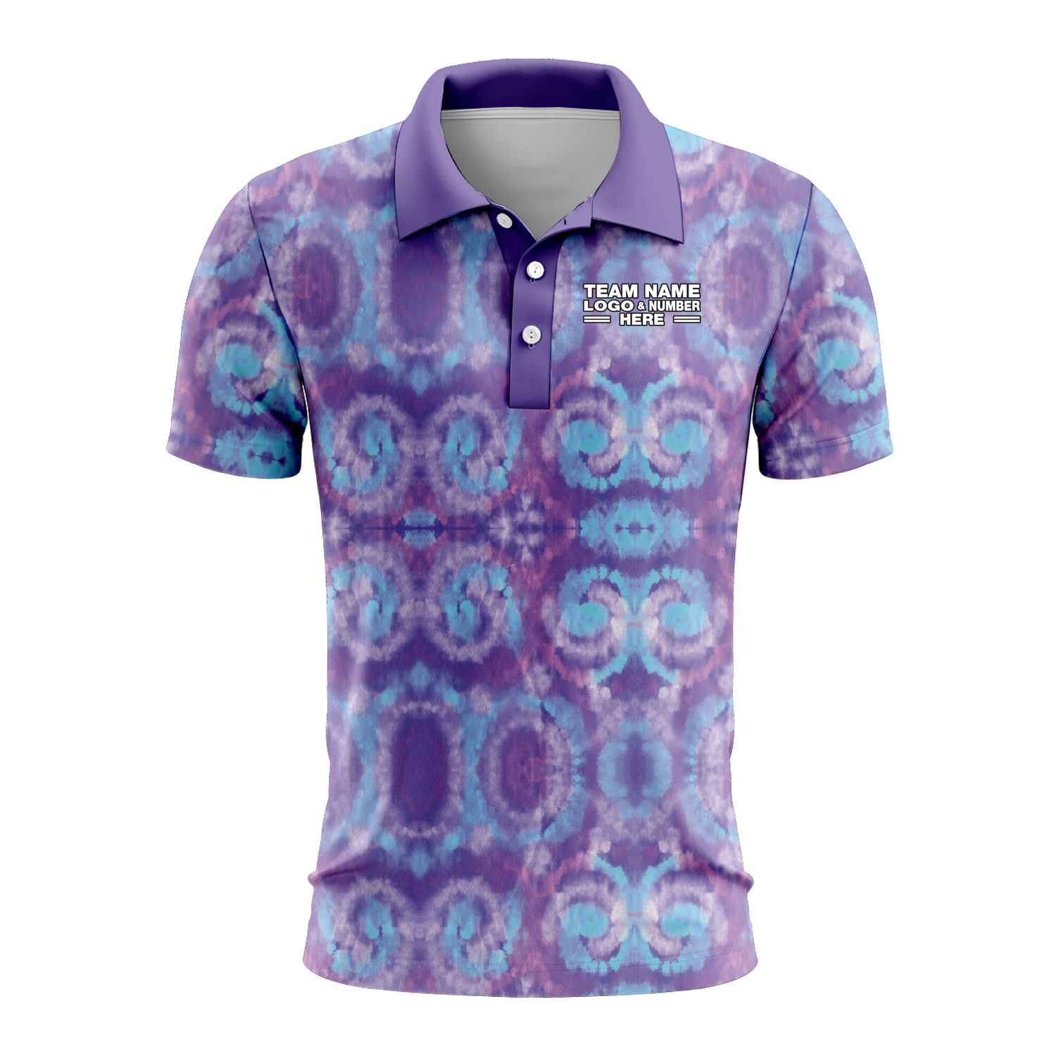 Custom Fully Sublimated Casual Tie Dye Pattern Purple Performance Polo Shirt 6659