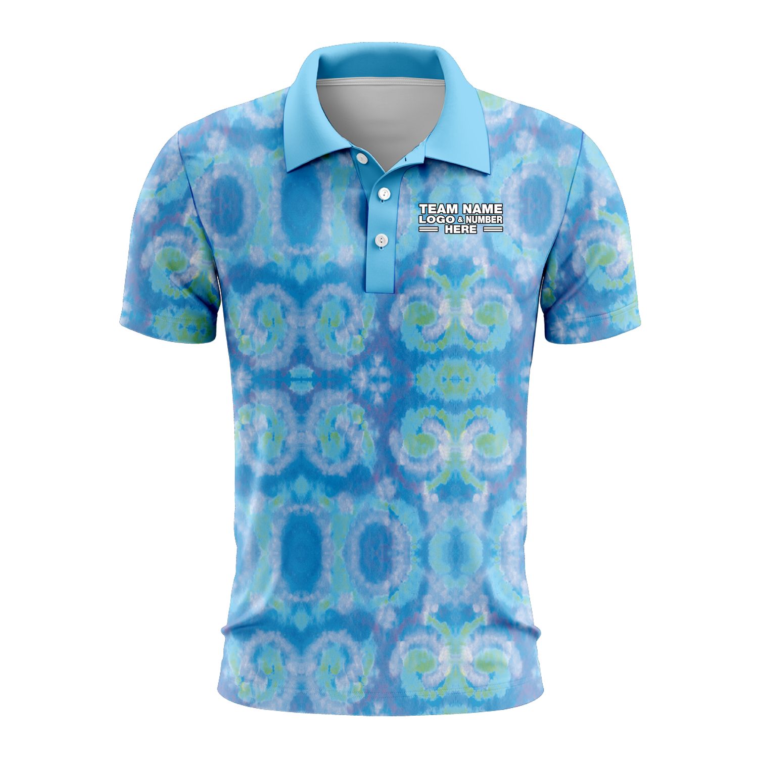 Custom Fully Sublimated Casual Tie Dye Pattern SkyBlue Performance Polo Shirt 6666