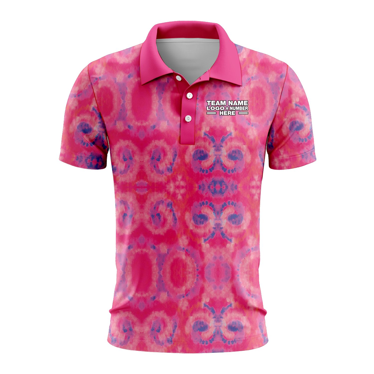 Custom Fully Sublimated Casual Tie Dye Pattern Pink Performance Polo Shirt 6680