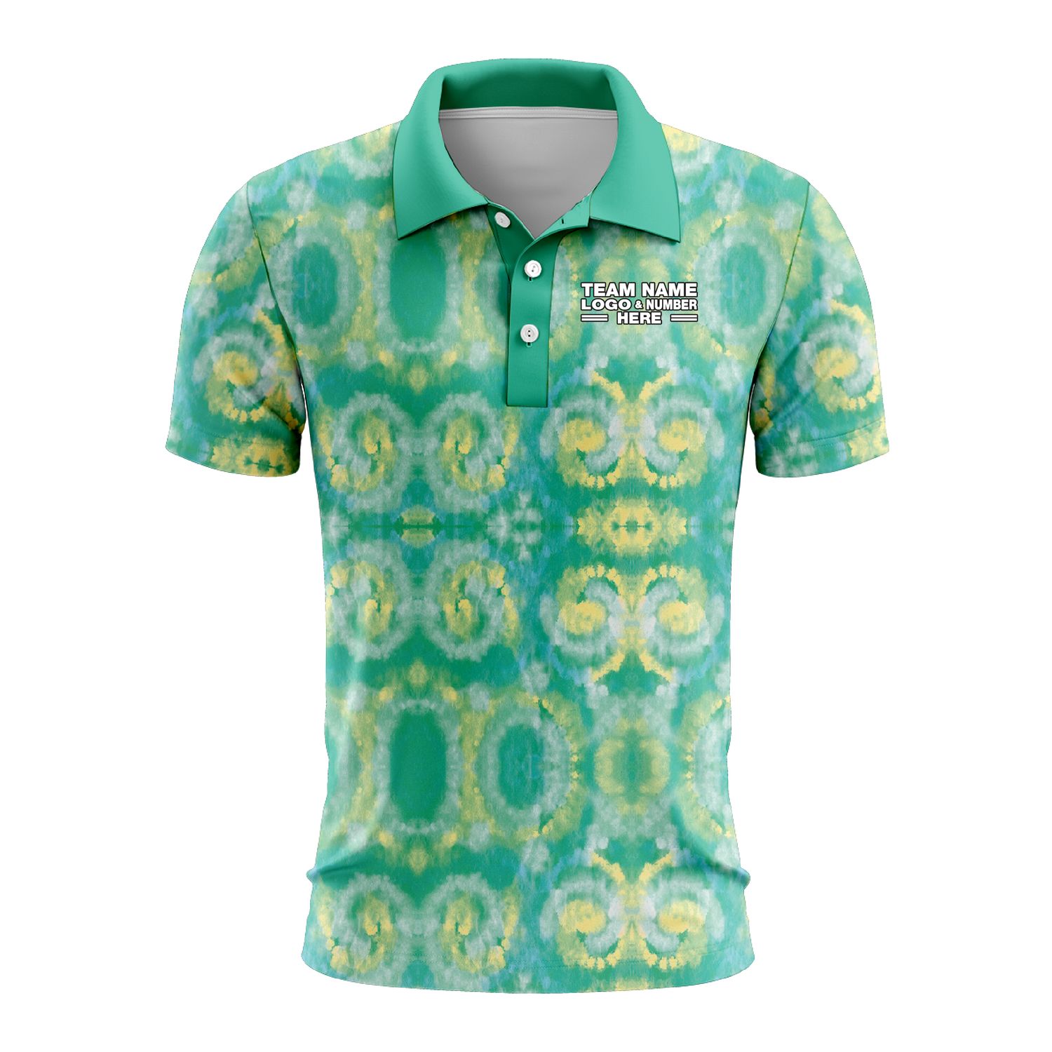 Custom Fully Sublimated Casual Tie Dye Pattern Green Performance Polo Shirt 6687