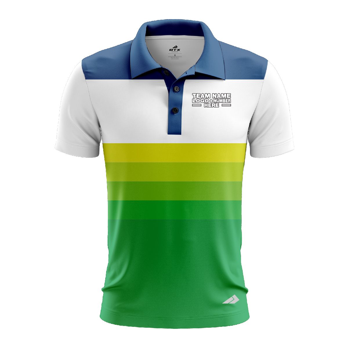 Custom Fully Sublimated Retro Stripe Neon Pattern Blue Green  Performance Polo Shirt 6673