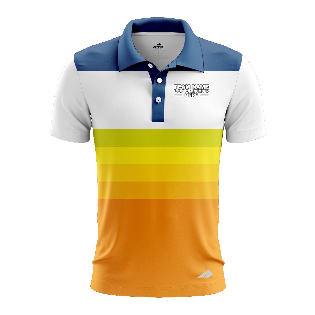 Custom Fully Sublimated Retro Stripe Neon Pattern Blue Yellow Orange Performance Polo Shirt 6701