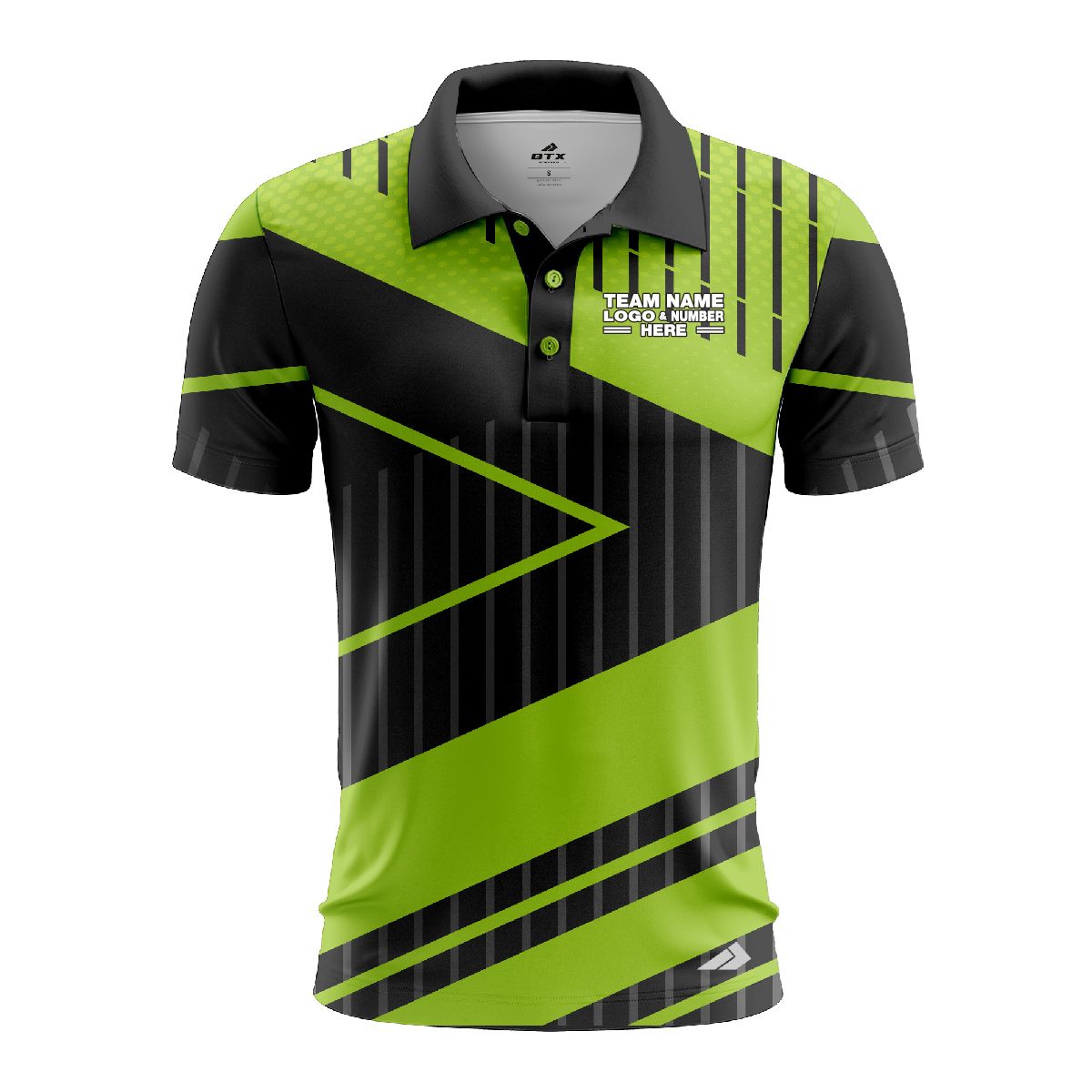 Custom Fully Sublimated Geometric Neon Pattern Black Green Performance Polo Shirt 6708
