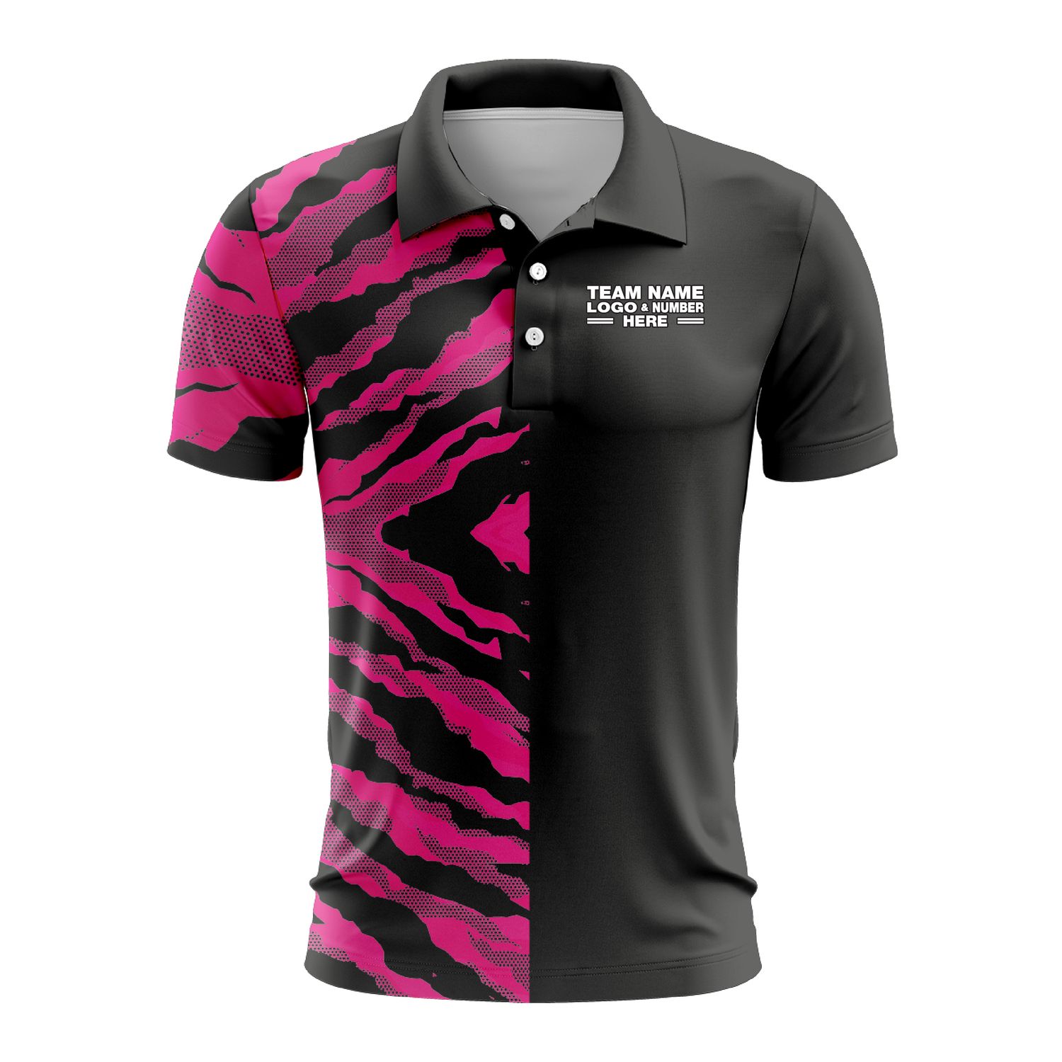 Custom Fully Sublimated Half Tie Dye Pattern Pink Performance Polo Shirt 6757