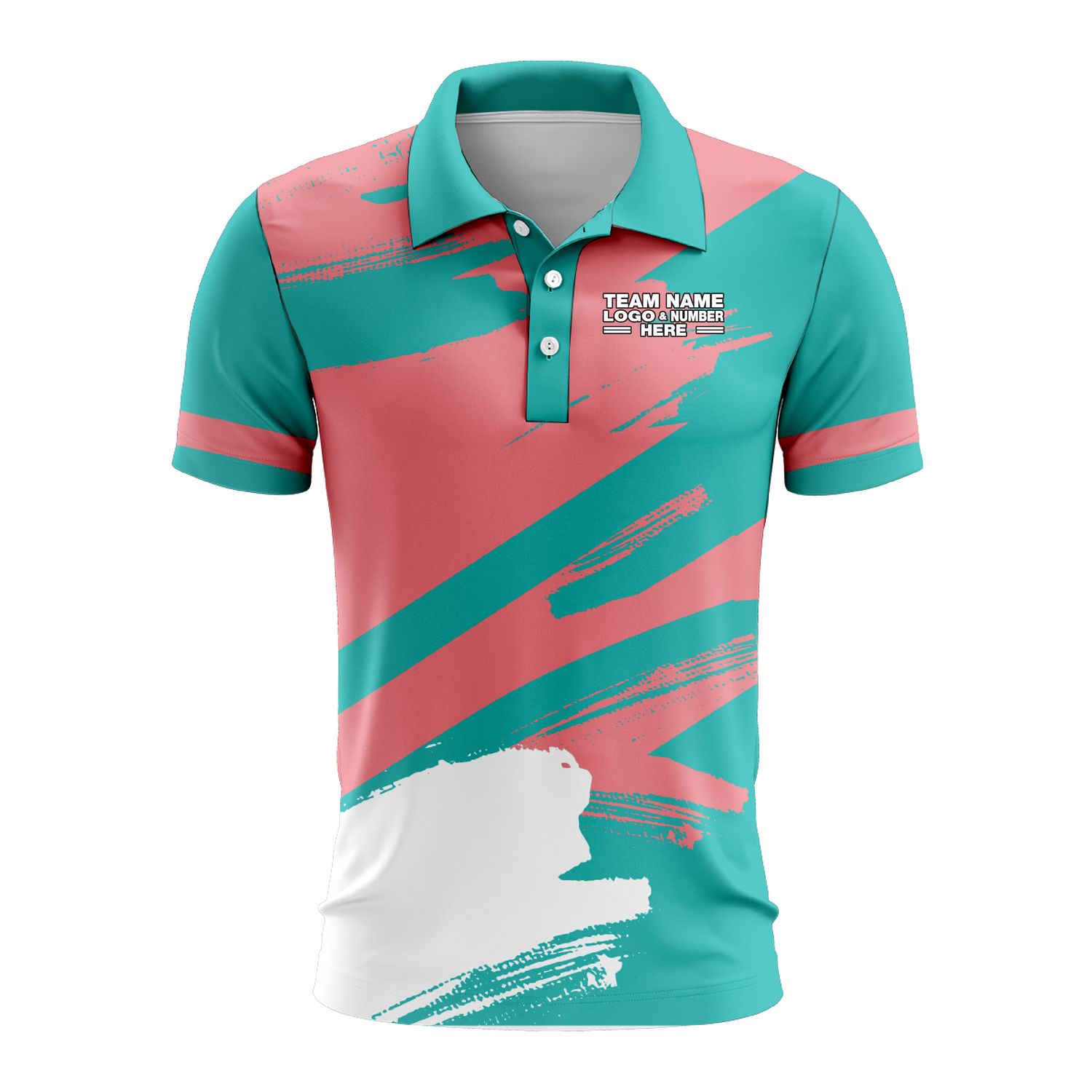 Custom Fully Sublimated Paint Brush Tie Dye Pattern Teal Pink Performance Polo Shirt 6848