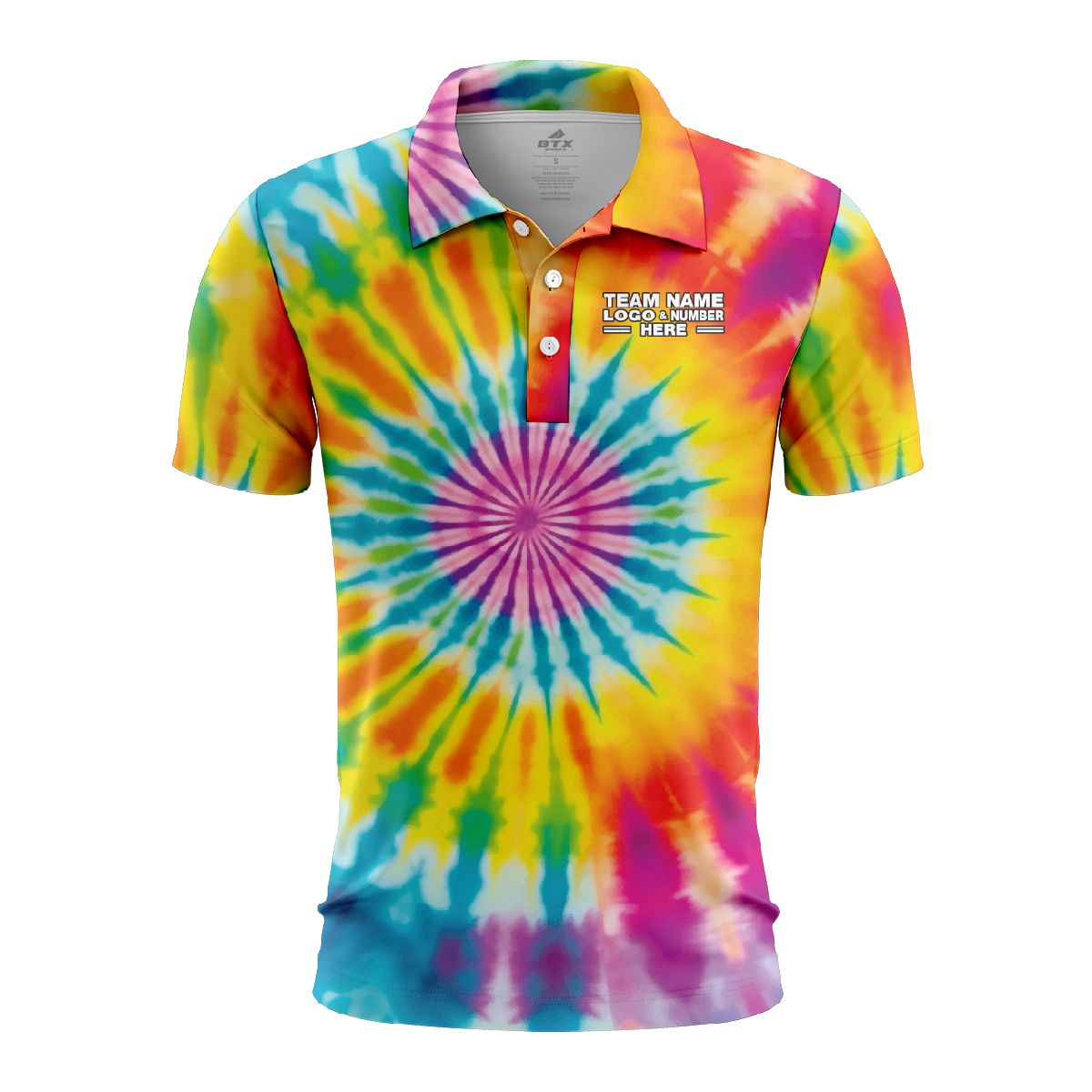 Custom Fully Sublimated Psychedelic Champions Tie Dye Pattern Multicolor Performance Polo Shirt 6897