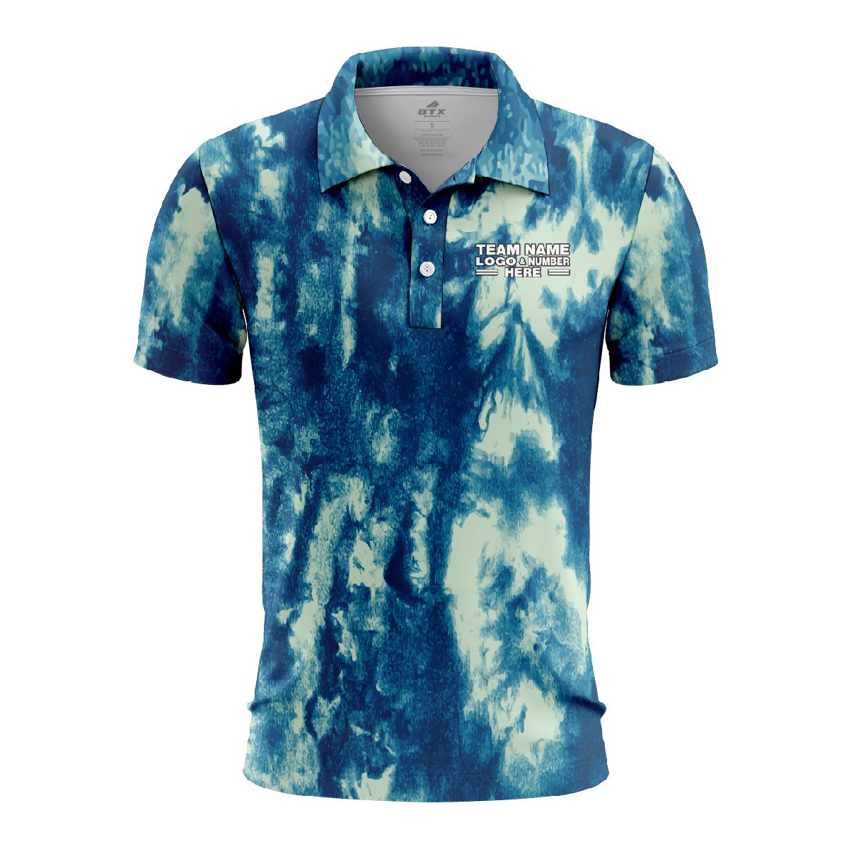 Custom Fully Sublimated Electric Blues Tie Dye Pattern Performance Polo Shirt 6911