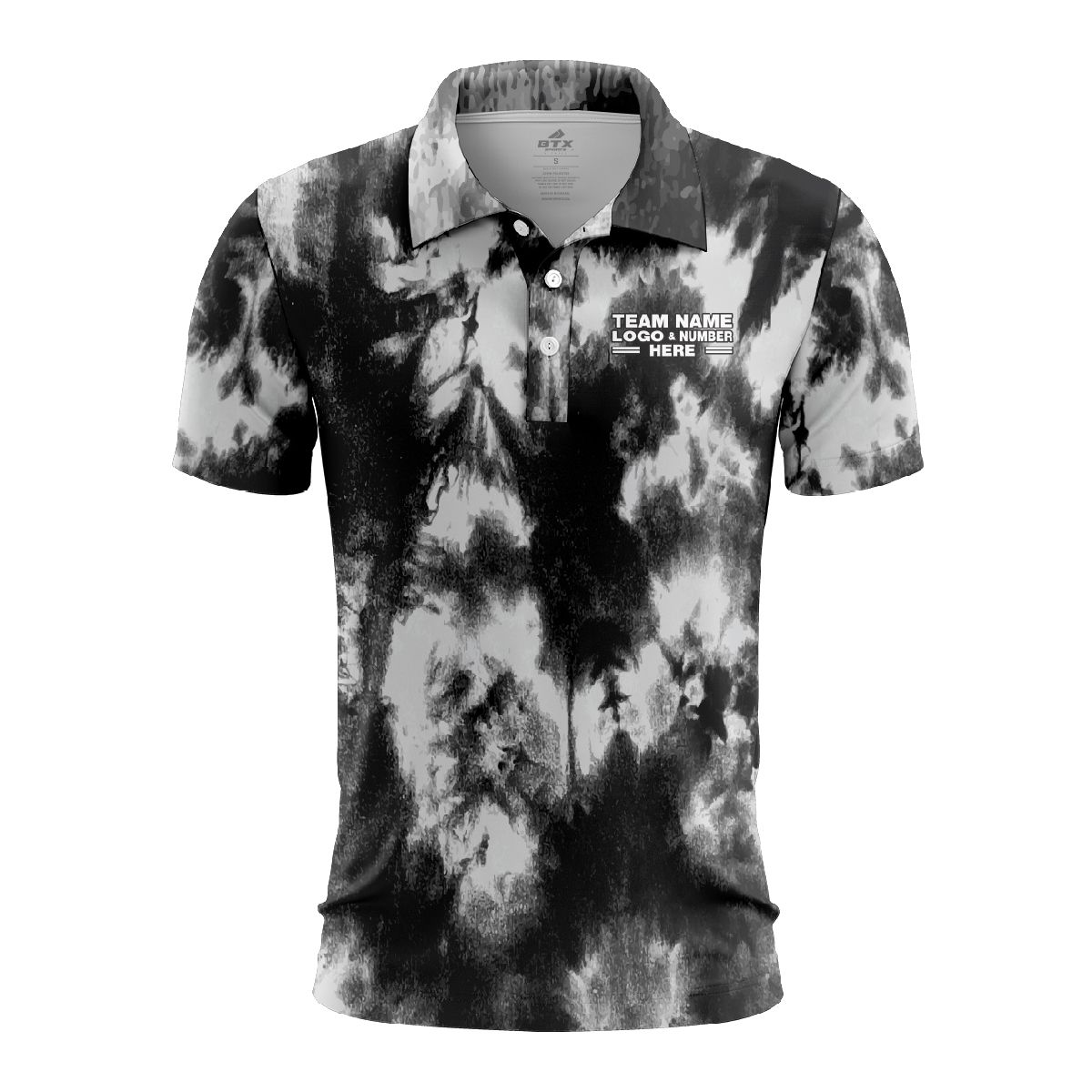 Custom Fully Sublimated Titans Tie Dye Pattern Black White Performance Polo Shirt 6925
