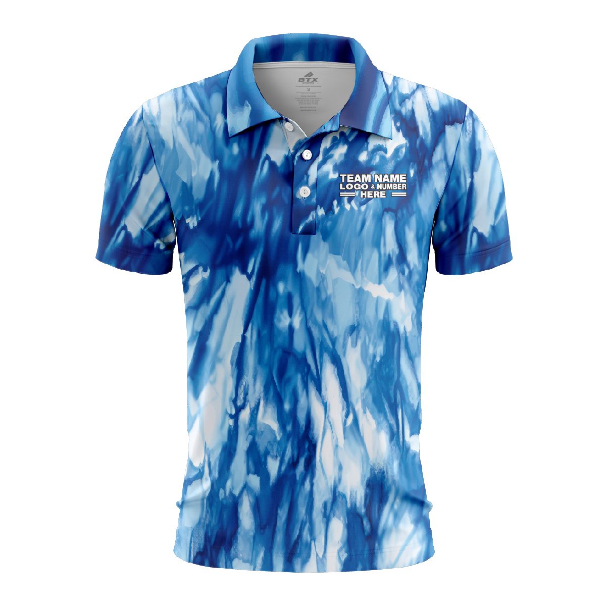 Custom Fully Sublimated Marine Tie Dye Pattern Blues Performance Polo Shirt 6946