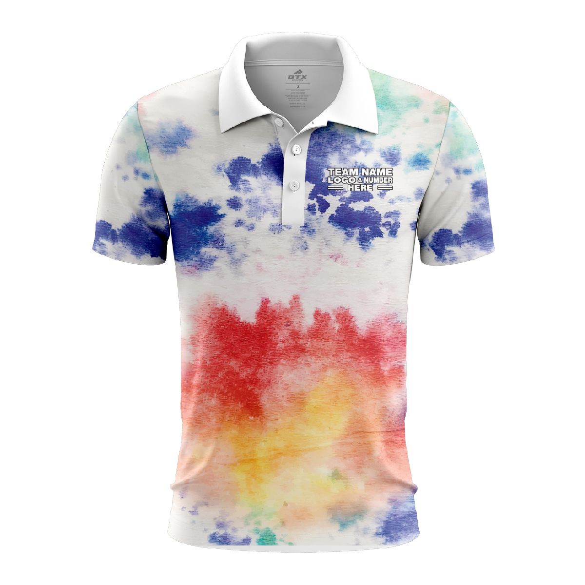 Custom Fully Sublimated Solar Flare Tie Dye Pattern Multicolor Performance Polo Shirt 6967