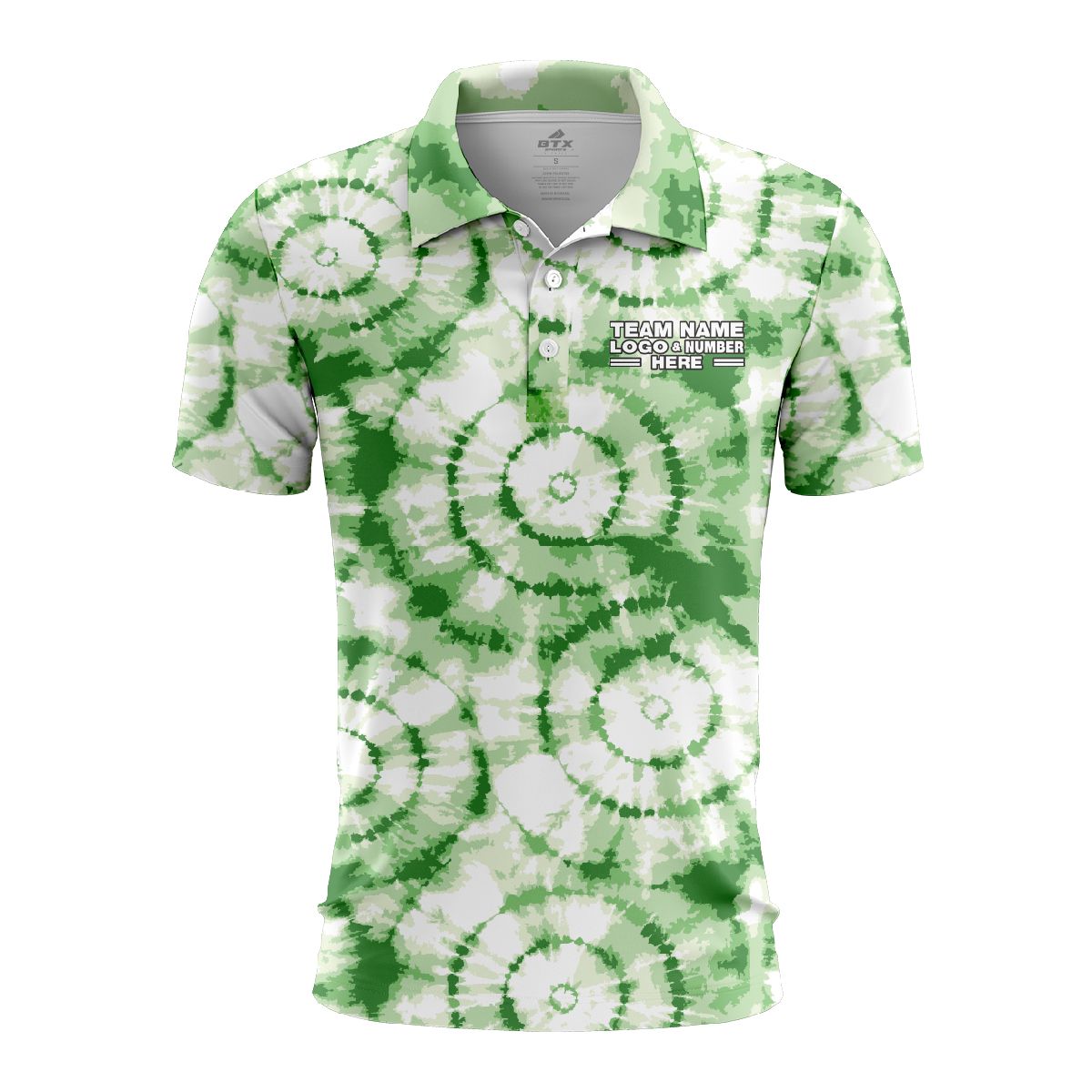 Custom Fully Sublimated Verdant Victory Tie Dye Pattern Green White Performance Polo Shirt 6974