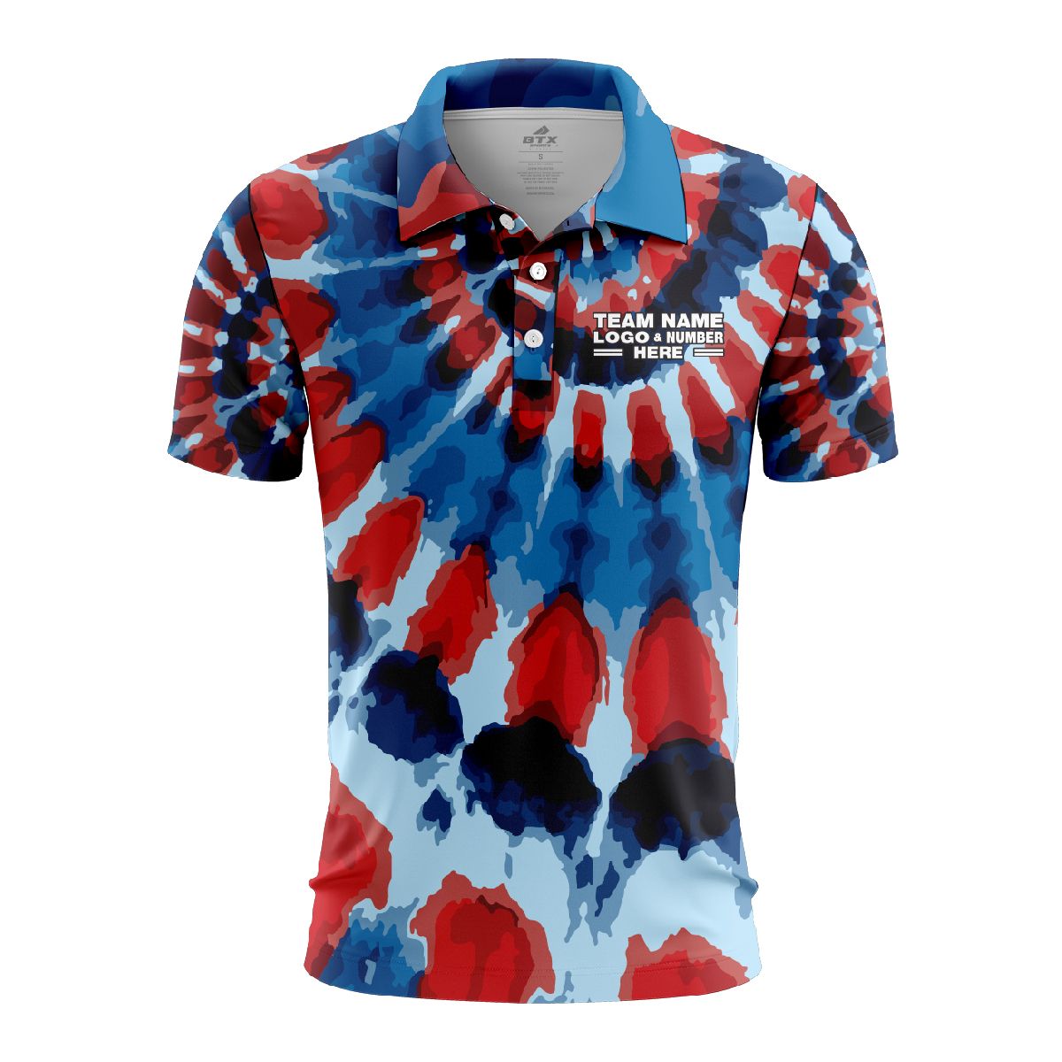 Custom Fully Sublimated Lush Legends Tie Dye Pattern Blue Red Performance Polo Shirt 6981