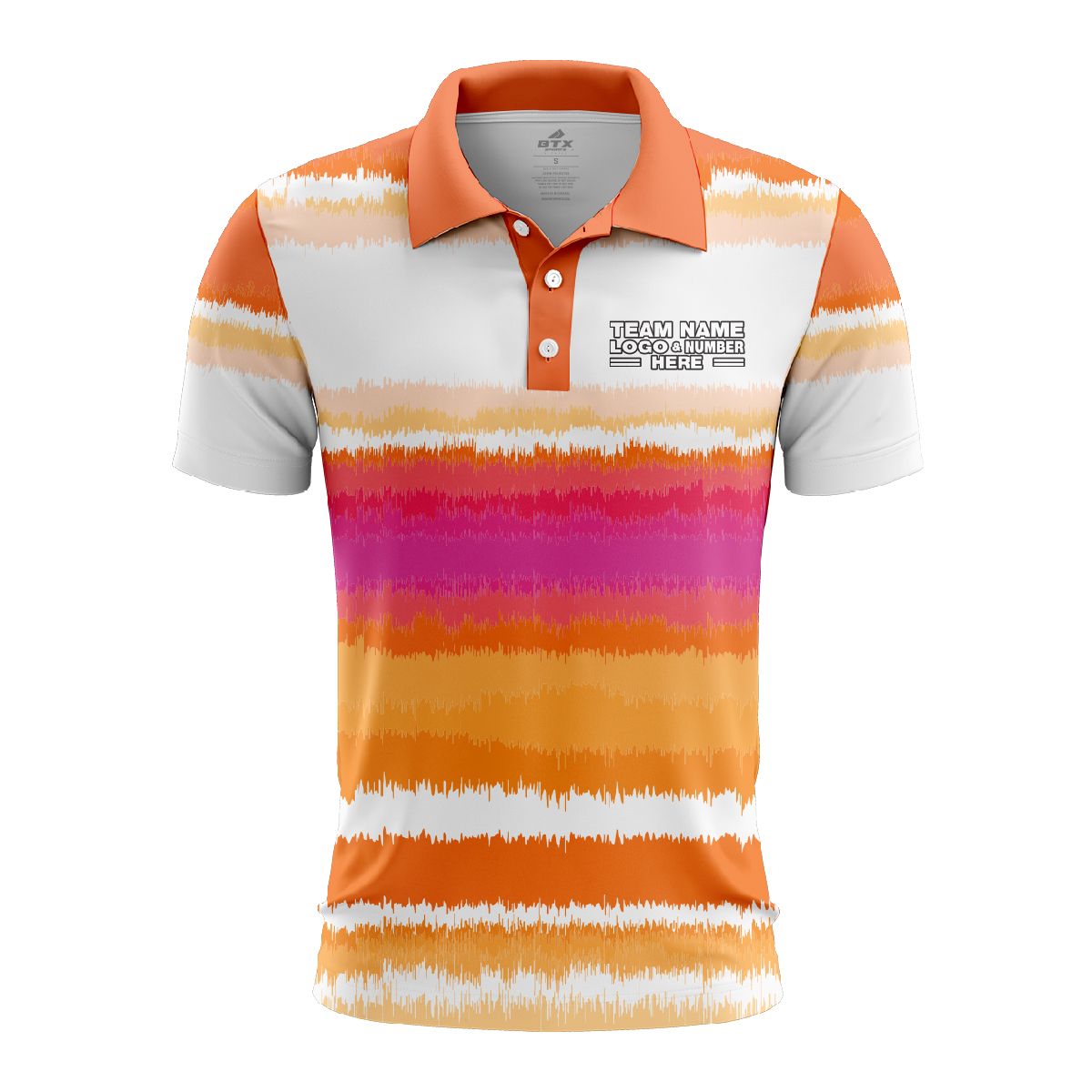 Custom Fully Sublimated Peachy Pioneers Tie Dye Pattern Orange Pink White Performance Polo Shirt 6988